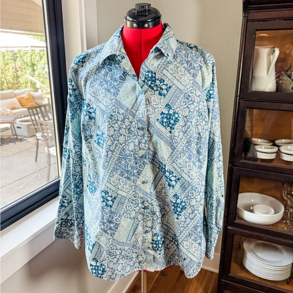 Coldwater Creek Patchwork Floral Button Down Blou… - image 1